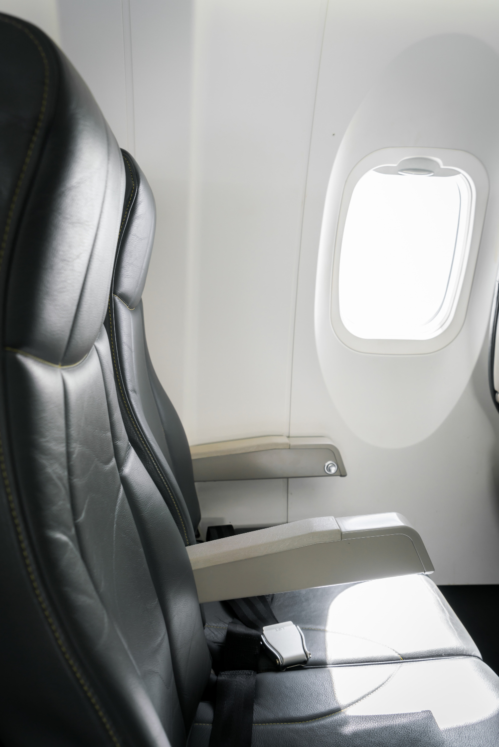 Premium gray leather aircraft seat
