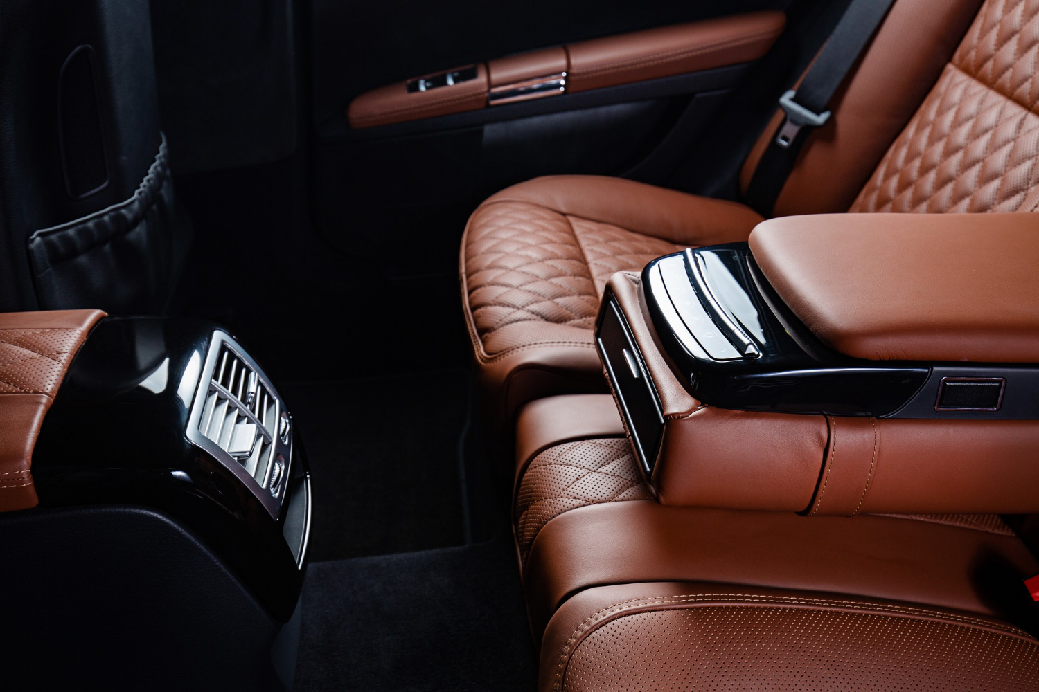 Cognac diamond quilted leather luxury car interior