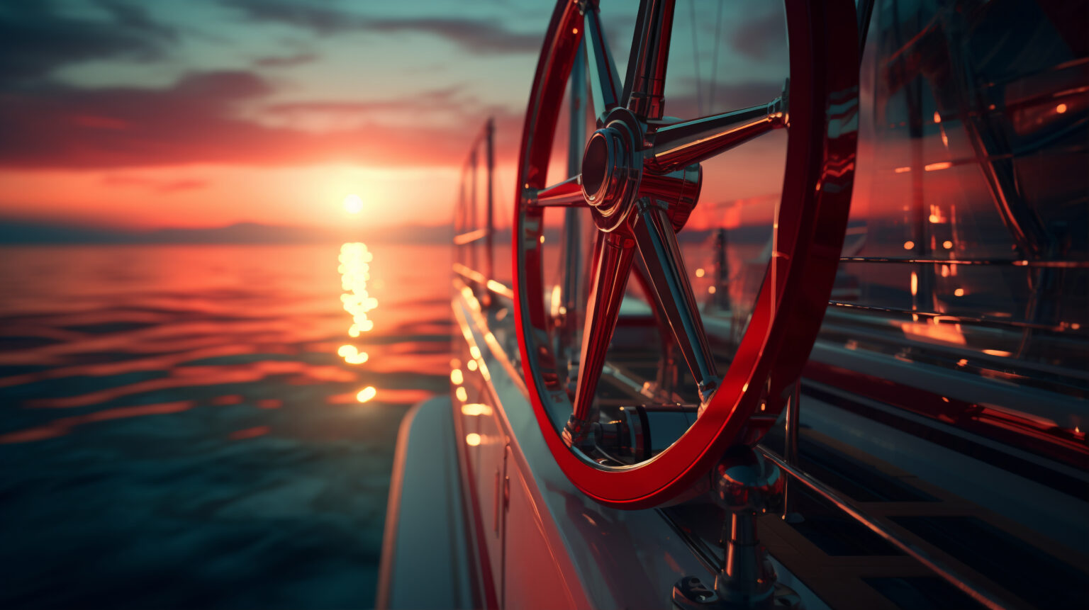 Yacht helm at sunset
